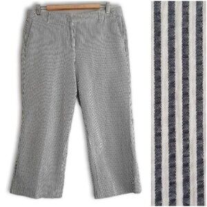 TALBOTS | Chelsea Crop Capri Seersucker Fabric Pants Stripe Gray White Sz 10